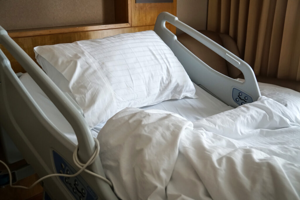hospital bed in reclining position